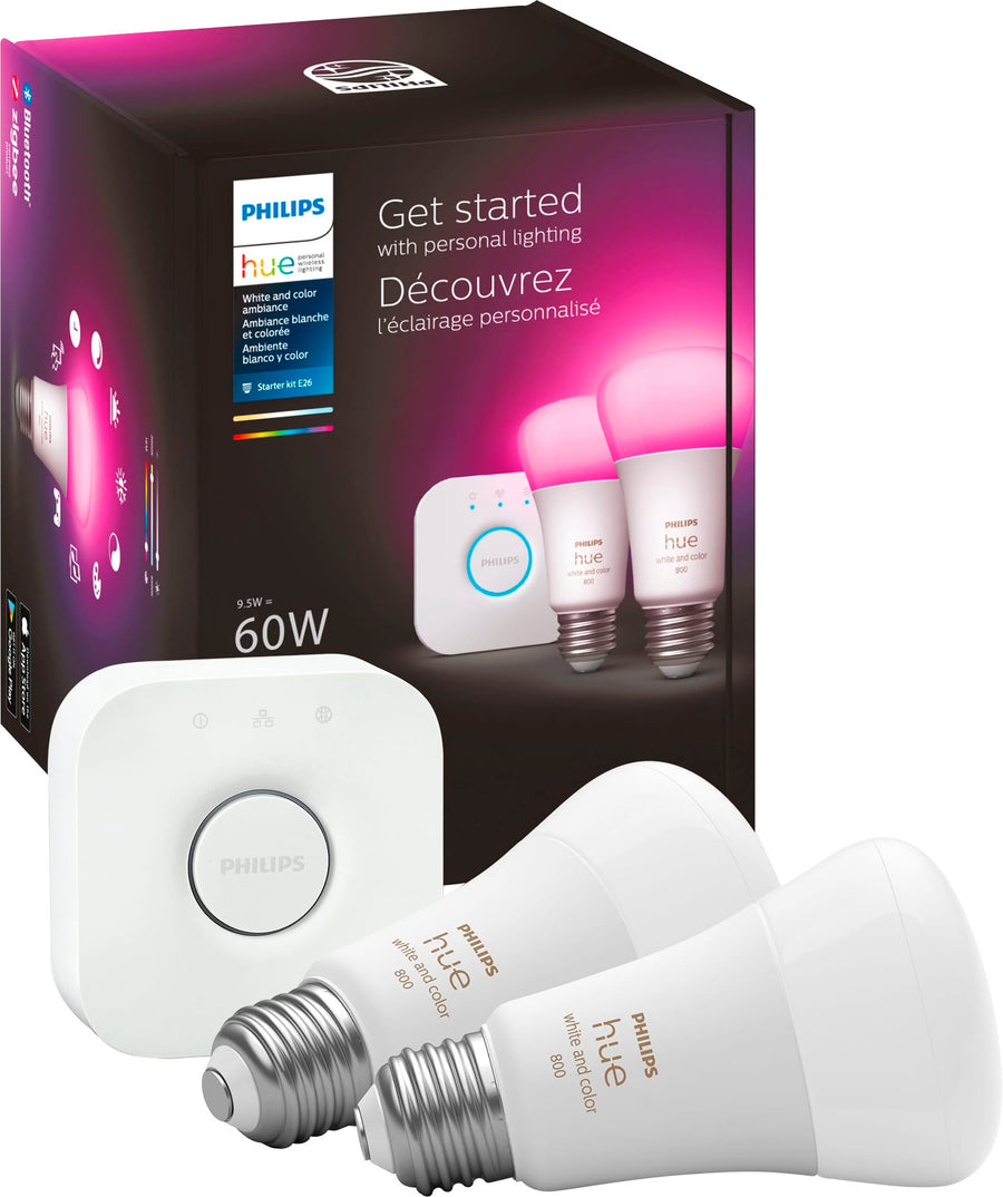 Philips - Hue A19 Bluetooth 60W Smart LED Starter Kit - White and Color Ambiance_0