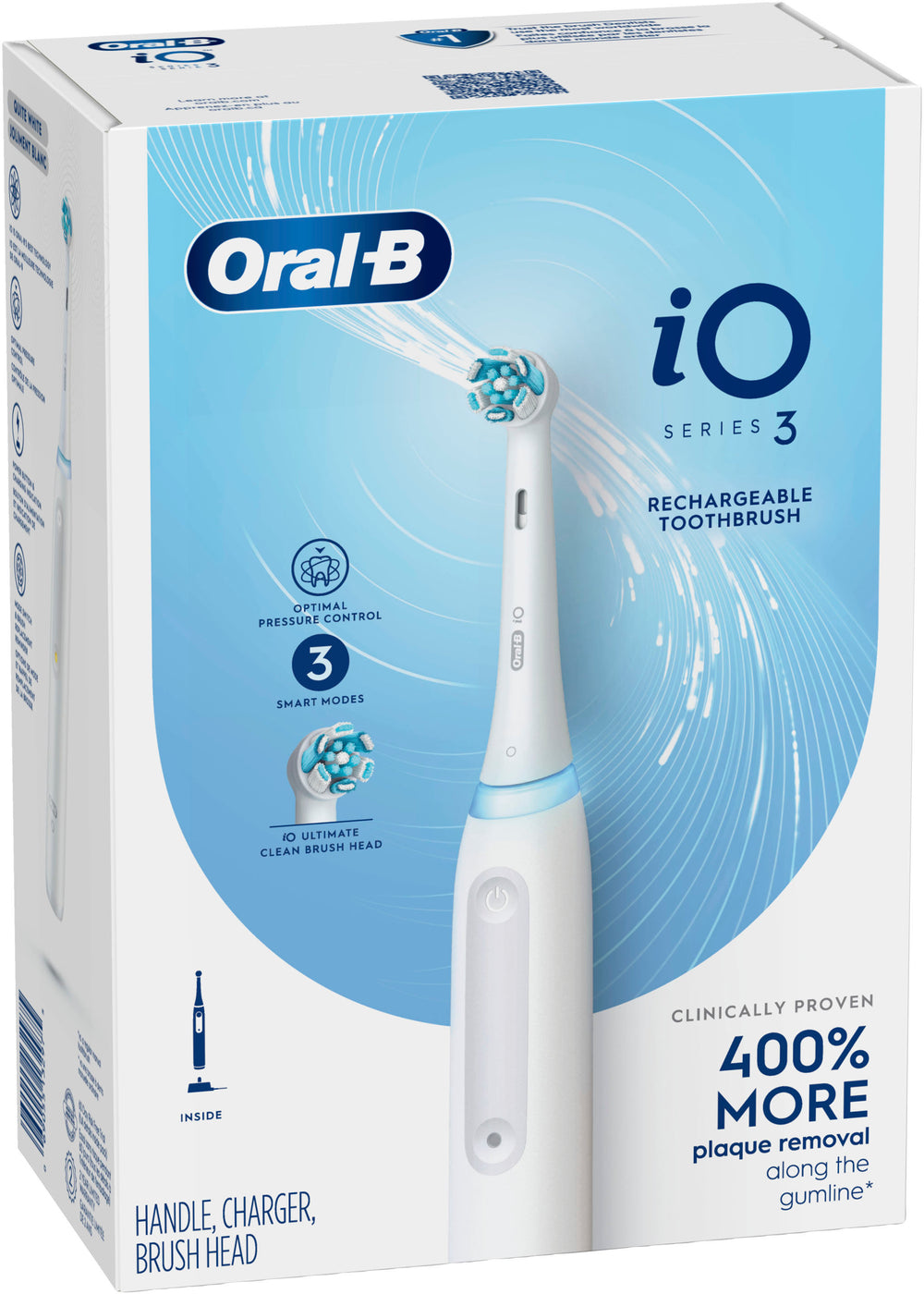 Oral-B - iO Series 3 Electric Toothbrush with (1) Brush Head, Rechargeable, White - White_1