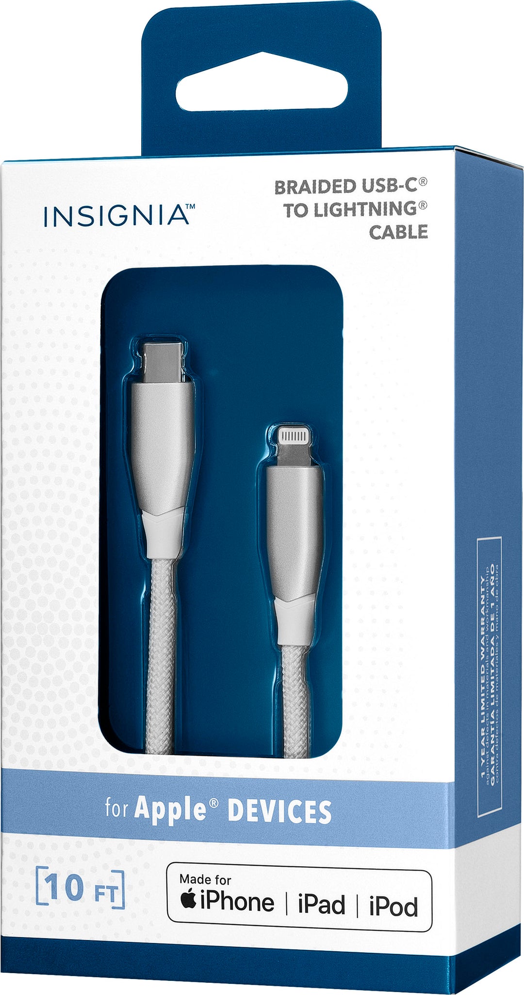 Insignia™ - 10' USB-C to Lightning Charge-and-Sync Cable with Braided Jacket - White_7