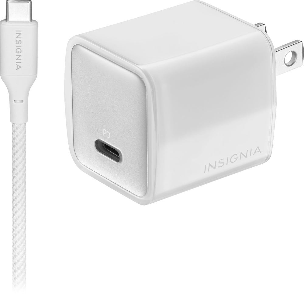 Insignia™ - 30W USB-C Foldable Compact Wall Charger Bundle with 6’ USB-C to C cable for Smartphones, Tablets and More - White_1