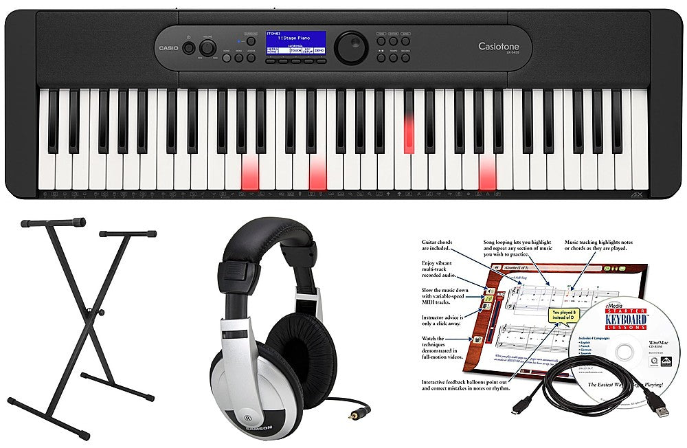 Casio LKS450 EPA 61 Key Keyboard with Stand, AC Adapter, Headphones, and Software - Black_0