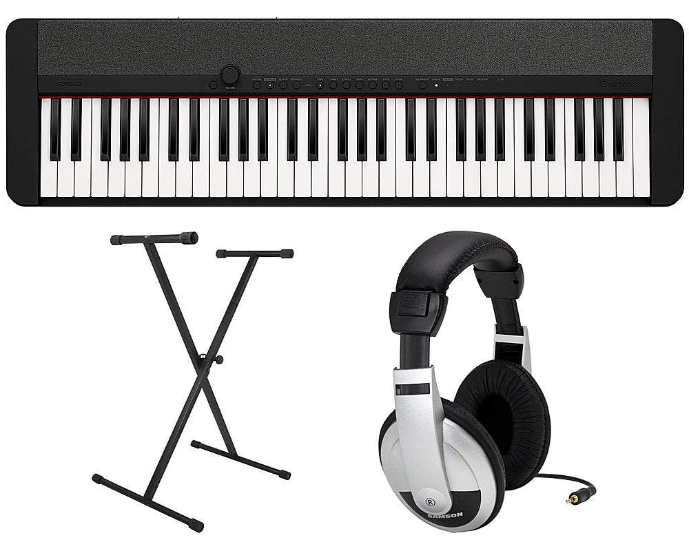 Casio CTS1BK Premium Pack with 61 Key Keyboard, Stand, AC Adapter, and Headphones - Black_0