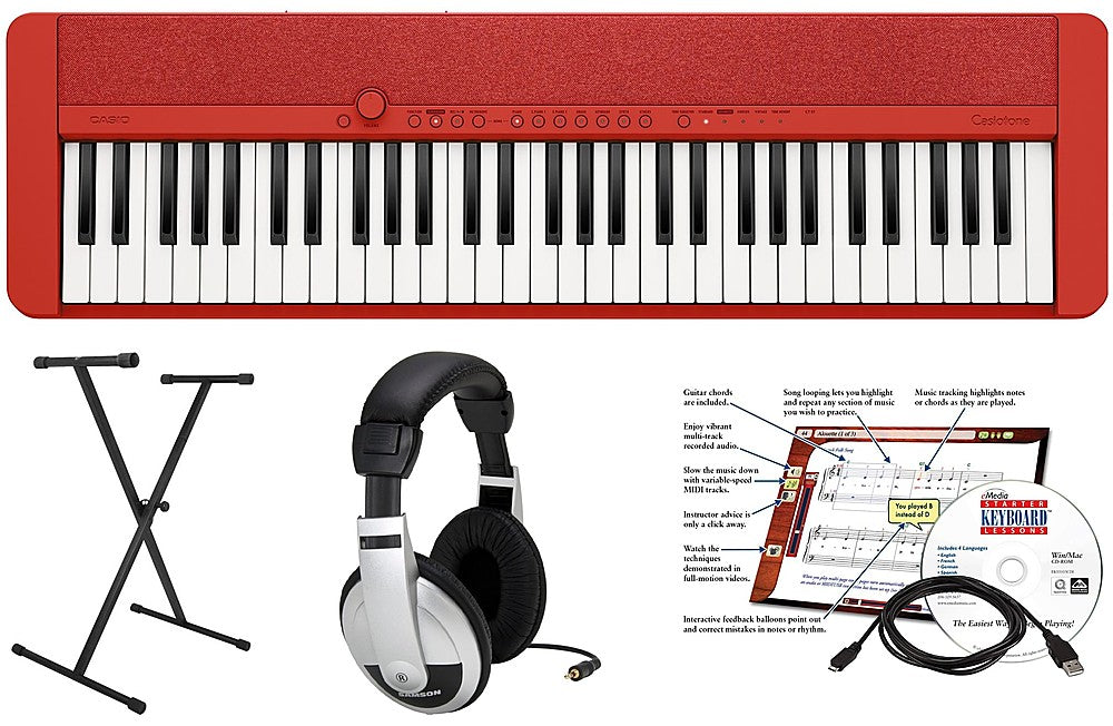 Casio CTS1RD EPA 61 Key Keyboard with Stand, AC Adapter, Headphones, and Software - Red_0
