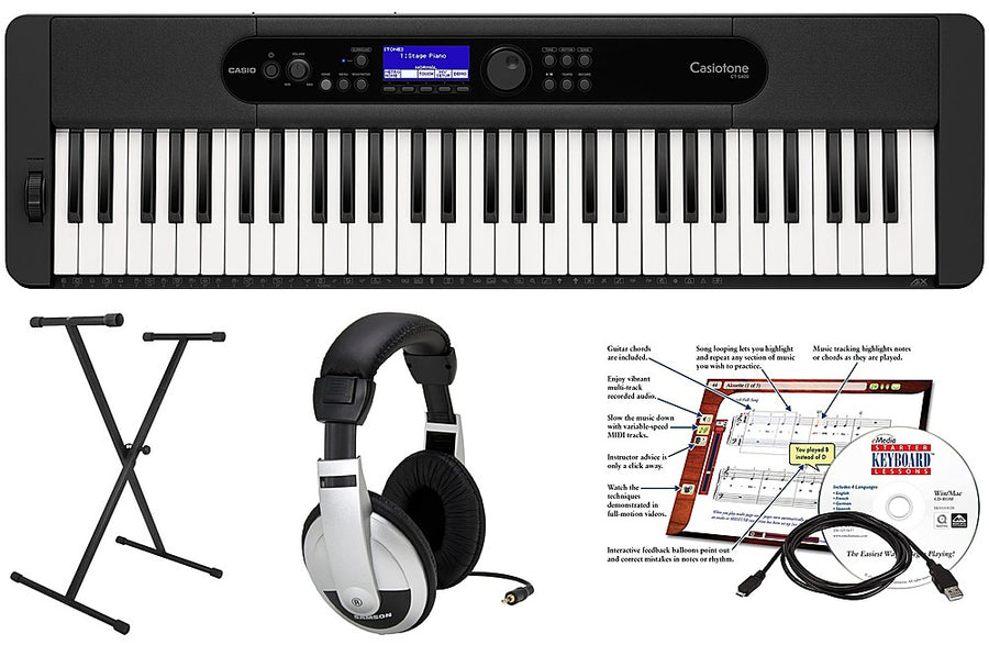 Casio CTS400 EPA 61 Key Keyboard with Stand, AC Adapter, Headphones, and Software - Black_0