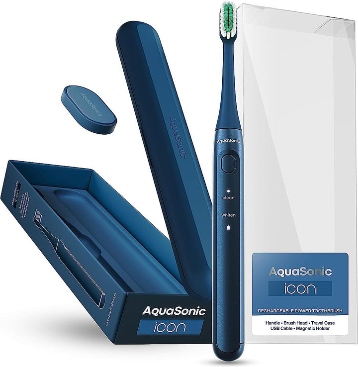 AquaSonic Icon Rechargeable Power Toothbrush | Magnetic Holder & Slim Travel Case - Navy - Navy_2