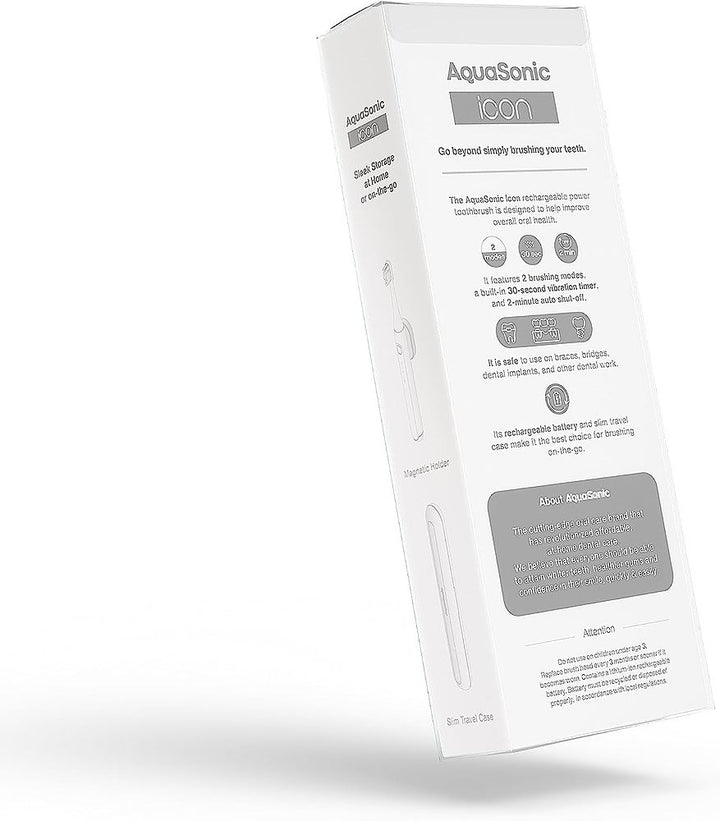 AquaSonic Icon Rechargeable Power Toothbrush | Magnetic Holder & Slim Travel Case - Optic White - white_3