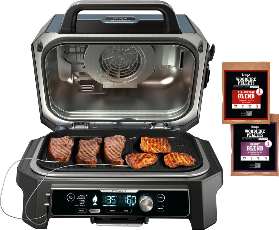 Ninja - Woodfire ProConnect Premium XL Outdoor 7-in-1 Grill & Smoker, App Enabled, Air Fryer, 2 Built-In Thermometers - Blue_0