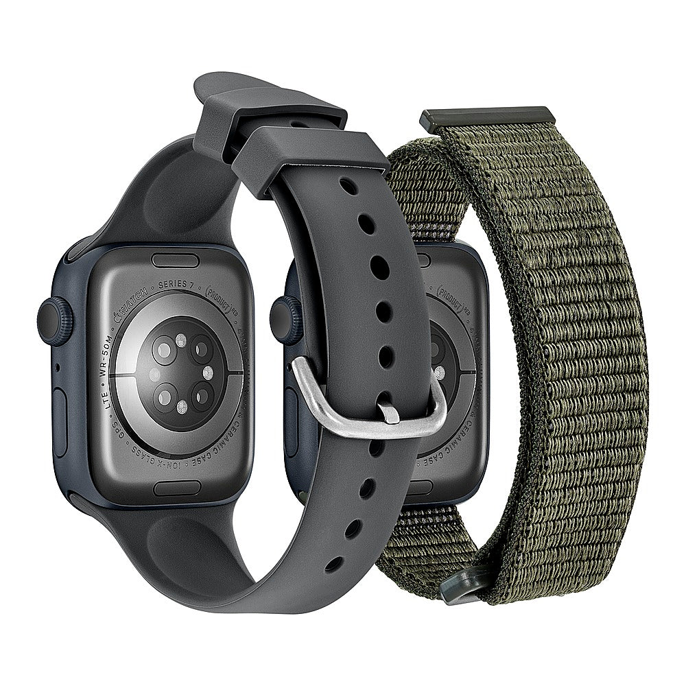 Insignia™ - Silicone and Nylon Bands for Apple Watch  42mm, 44mm, 45mm and Apple Watch Ultra 49mm (2-Pack) - Gray/Olive Green_4