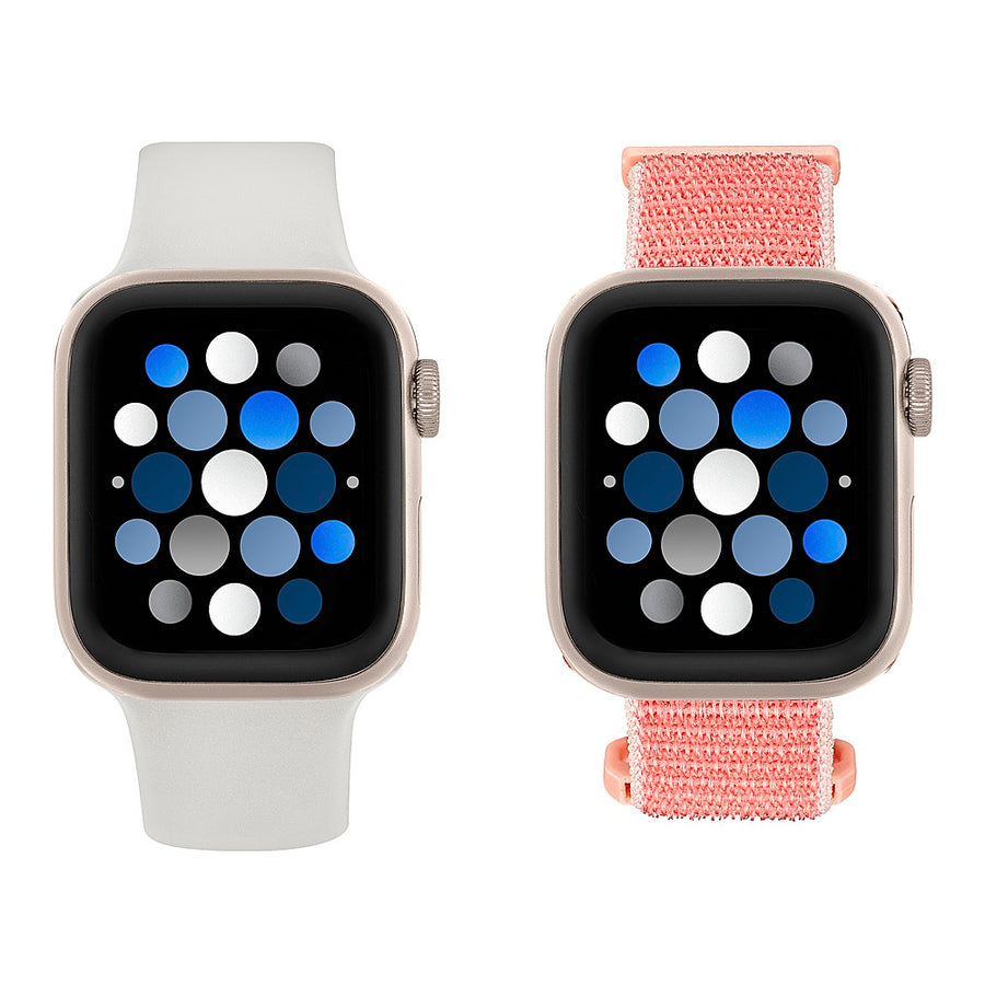 Insignia™ - Silicone and Nylon Bands for Apple Watch 38mm, 40mm and 41mm (2-Pack) - Stone/Hot Pink_0