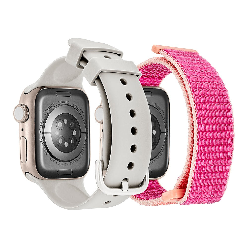 Insignia™ - Silicone and Nylon Bands for Apple Watch 38mm, 40mm and 41mm (2-Pack) - Stone/Hot Pink_3