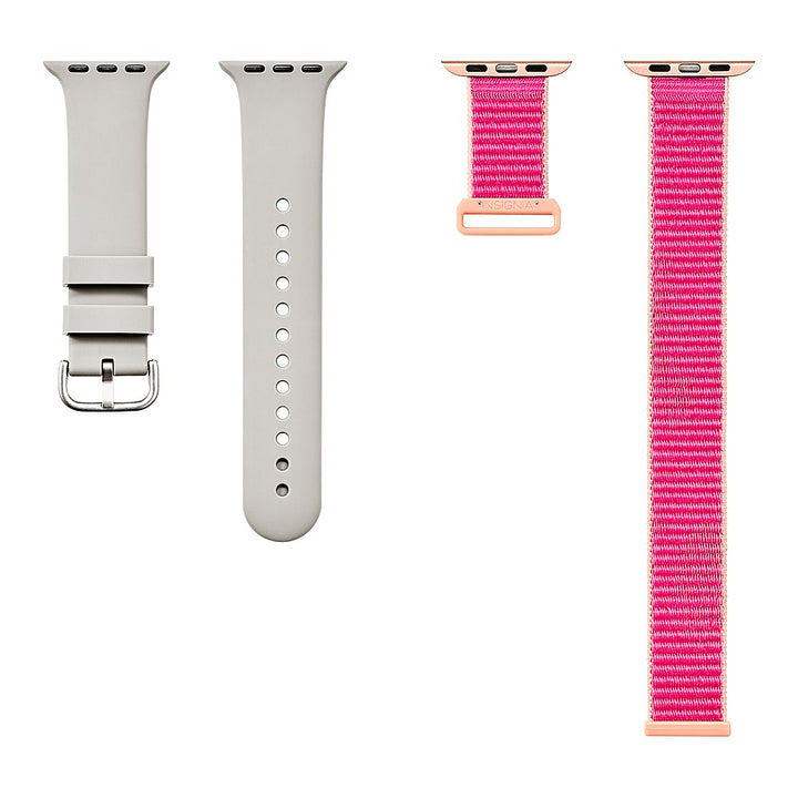 Insignia™ - Silicone and Nylon Bands for Apple Watch 38mm, 40mm and 41mm (2-Pack) - Stone/Hot Pink_2