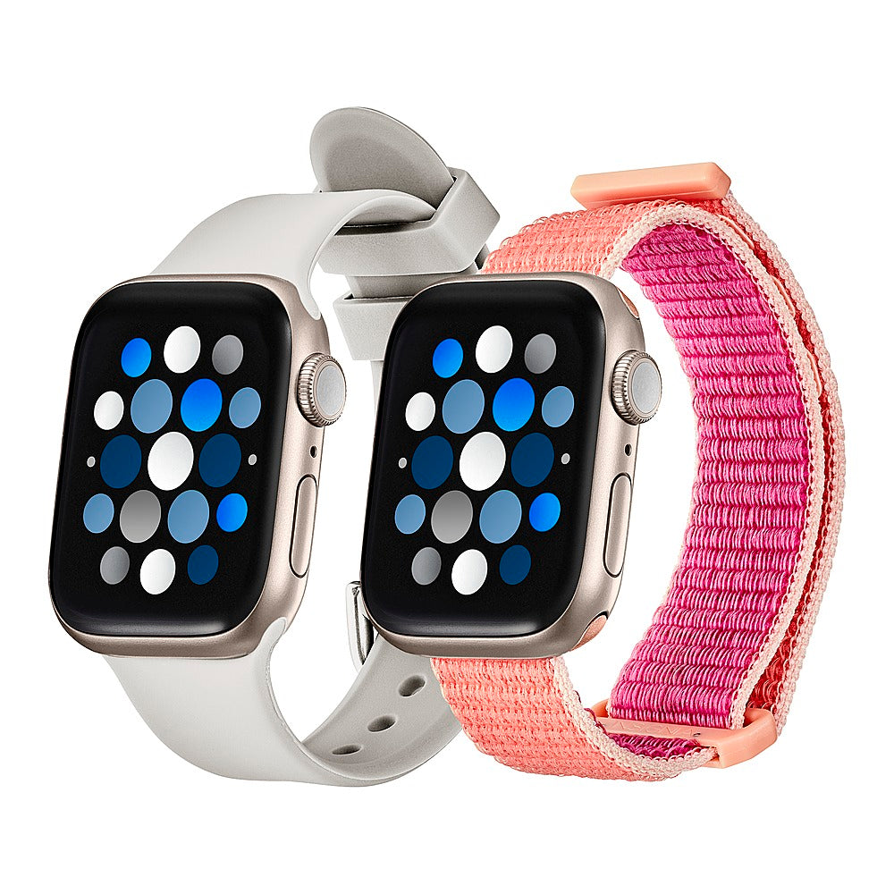 Insignia™ - Silicone and Nylon Bands for Apple Watch 38mm, 40mm and 41mm (2-Pack) - Stone/Hot Pink_1