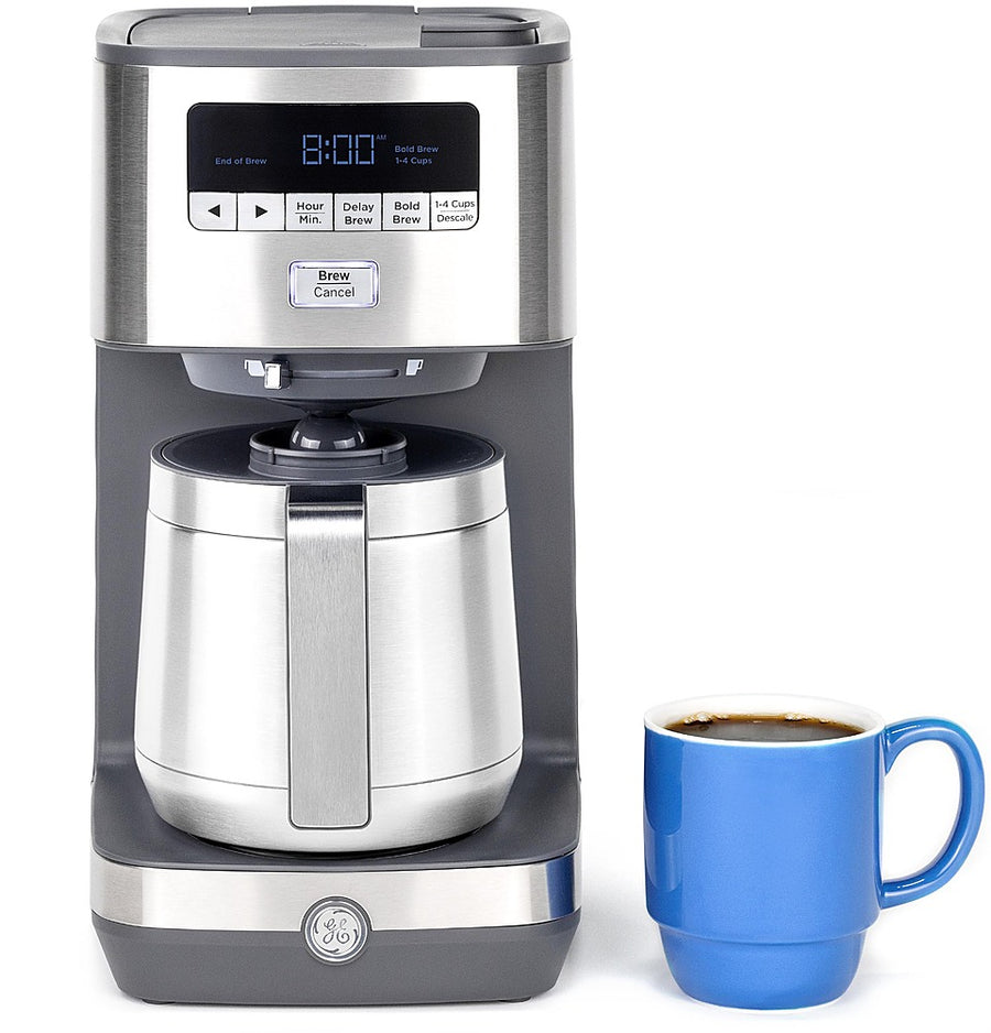 GE - 10 Cup Programmable Coffee Maker with Single Serve and Thermal Carafe - Stainless Steel_0