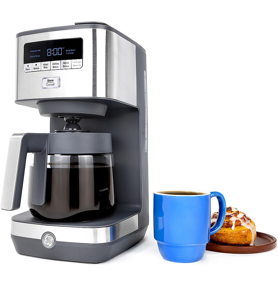 GE - 12 Cup Programmable Coffee Maker with Adjustable Keep Warm Plate and Glass Carafe - Stainless Steel_2