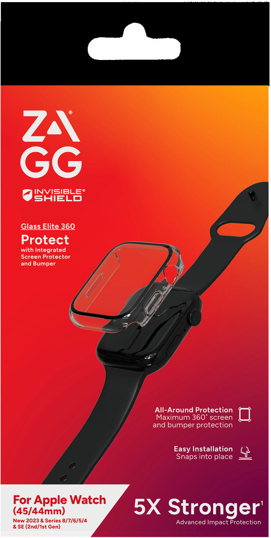 ZAGG - InvisibleShield Glass Elite 360 Integrated Bumper + Screen Protection for Apple Watch Series 7/8/9 45mm & SE/4/5/6 44mm - Clear_1