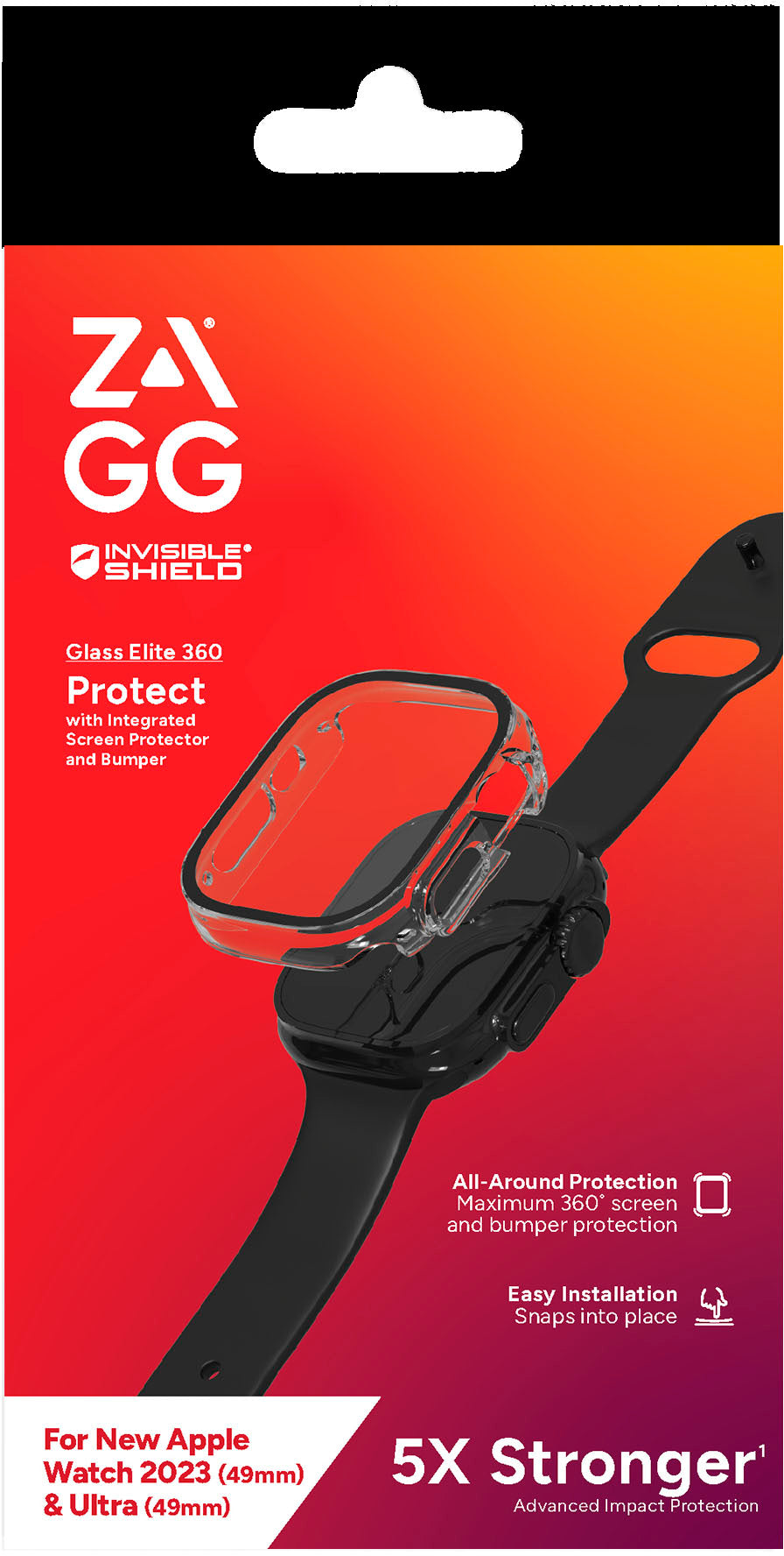 ZAGG - InvisibleShield Glass Elite 360 Integrated Bumper + Screen Protection for Apple Watch Ultra/Ultra 2 - Clear_1