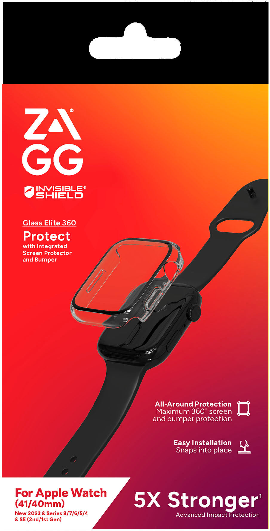 ZAGG - InvisibleShield Glass Elite 360 Integrated Bumper + Screen Protection for Apple Watch Series 7/8/9 41mm & SE/4/5/6 40mm - Clear_1