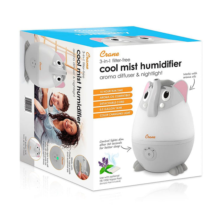 CRANE - Mini Elephant - Cool Mist Humidifier, 0.5 Gal. - Gray_4