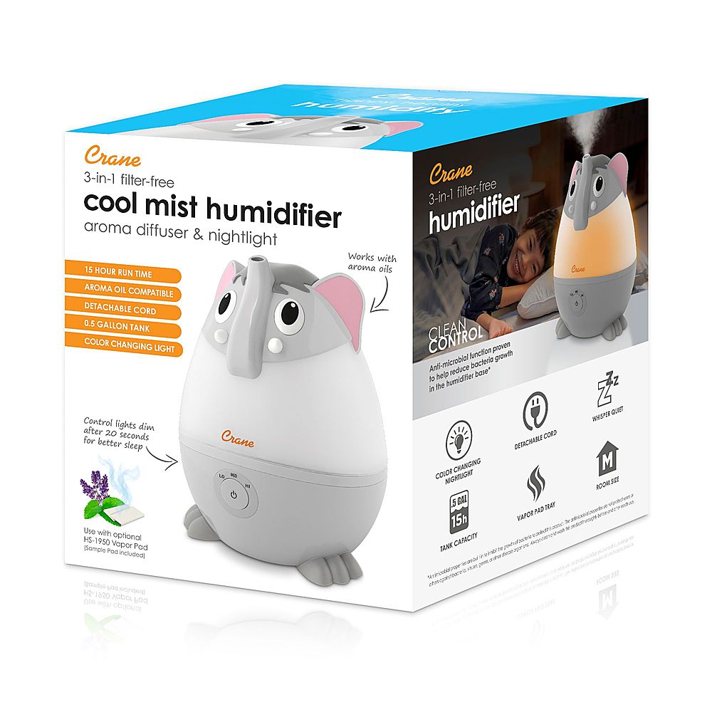 CRANE - Mini Elephant - Cool Mist Humidifier, 0.5 Gal. - Gray_5