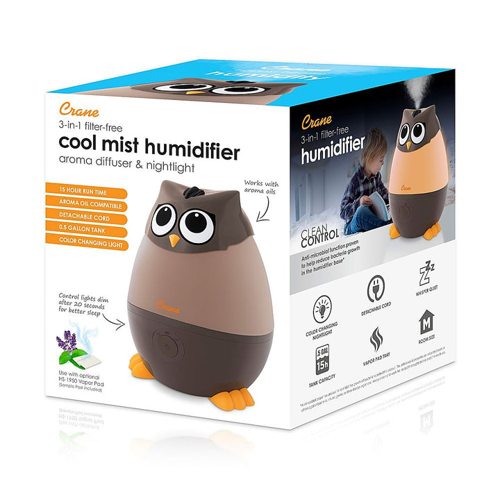 CRANE - Mini Owl - Cool Mist Humidifier, 0.5 Gal. - Brown_4