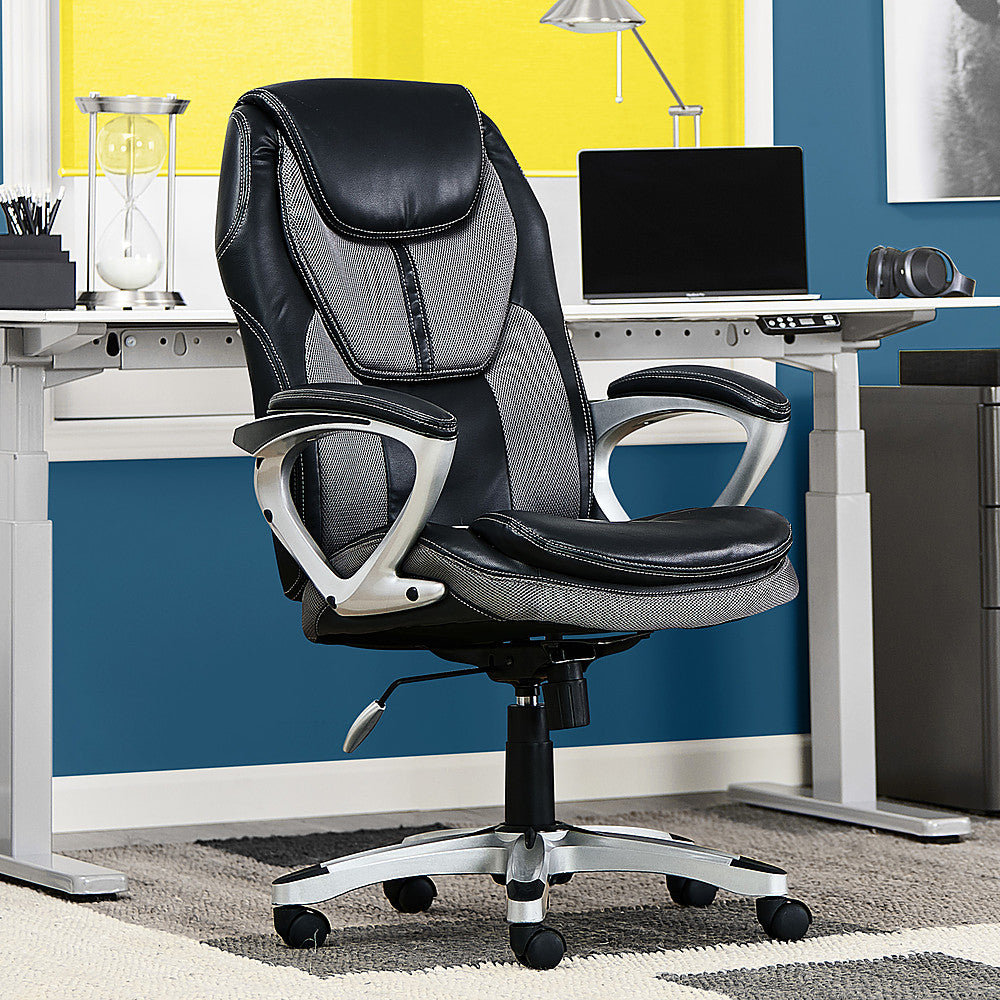 Serta - Amplify Work or Play Ergonomic High-Back Faux Leather Swivel Executive Chair with Mesh Accents - Black and Gray_1