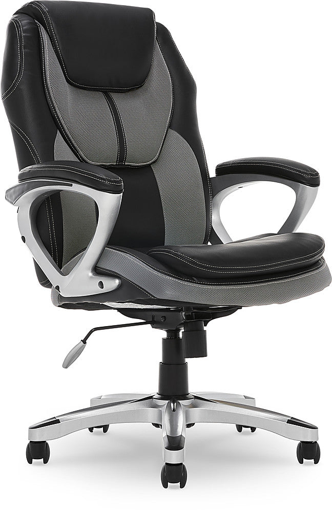 Serta - Amplify Work or Play Ergonomic High-Back Faux Leather Swivel Executive Chair with Mesh Accents - Black and Gray_0