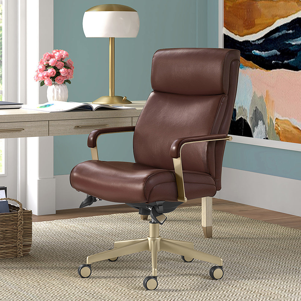 La-Z-Boy - Modern Melrose Executive Office Chair with Brass Finish - Brown_1