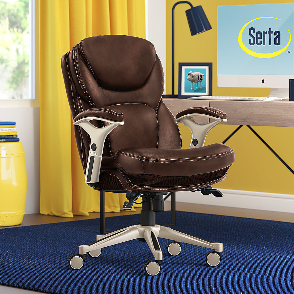 Serta - Upholstered Back in Motion Health & Wellness Office Chair with Adjustable Arms - Bonded Leather - Chestnut Brown_1