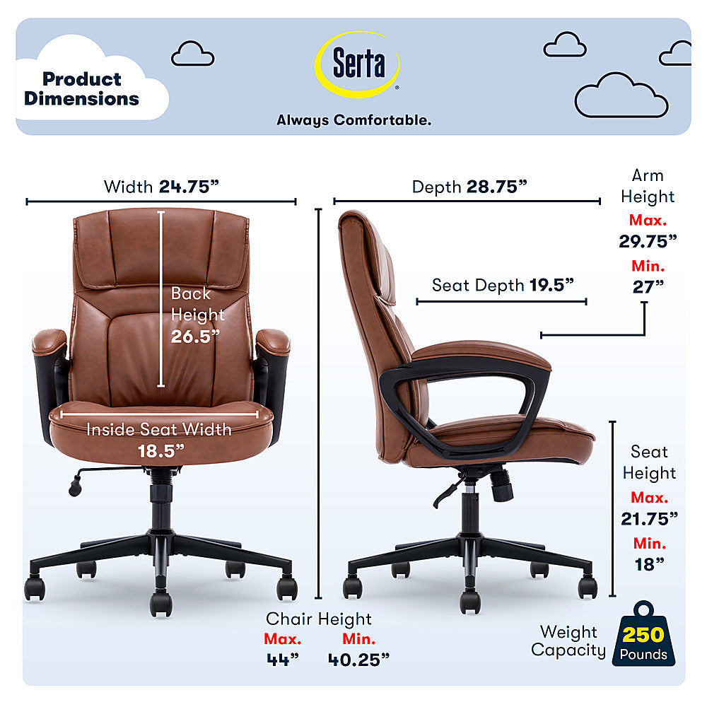 Serta - Hannah Upholstered Executive Office Chair with Headrest Pillow - Smooth Bonded Leather - Cognac_1