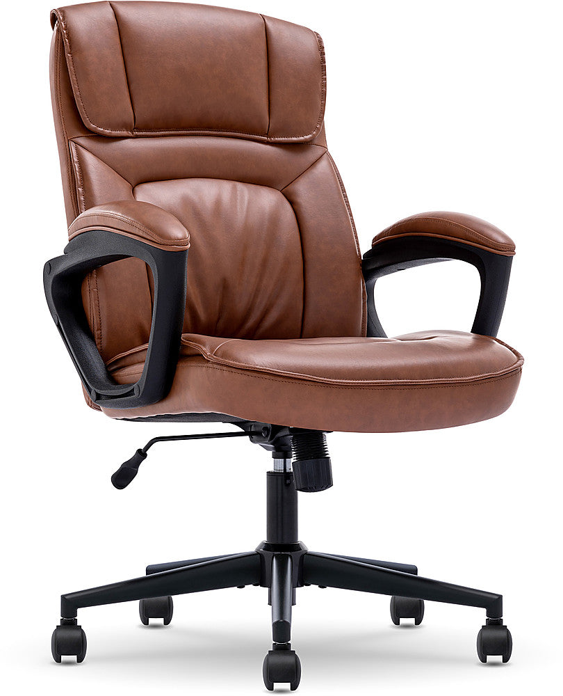 Serta - Hannah Upholstered Executive Office Chair with Headrest Pillow - Smooth Bonded Leather - Cognac_0
