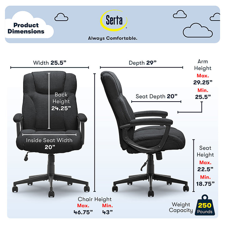 Serta - Connor Upholstered Executive High-Back Office Chair with Lumbar Support - Microfiber - Black_2