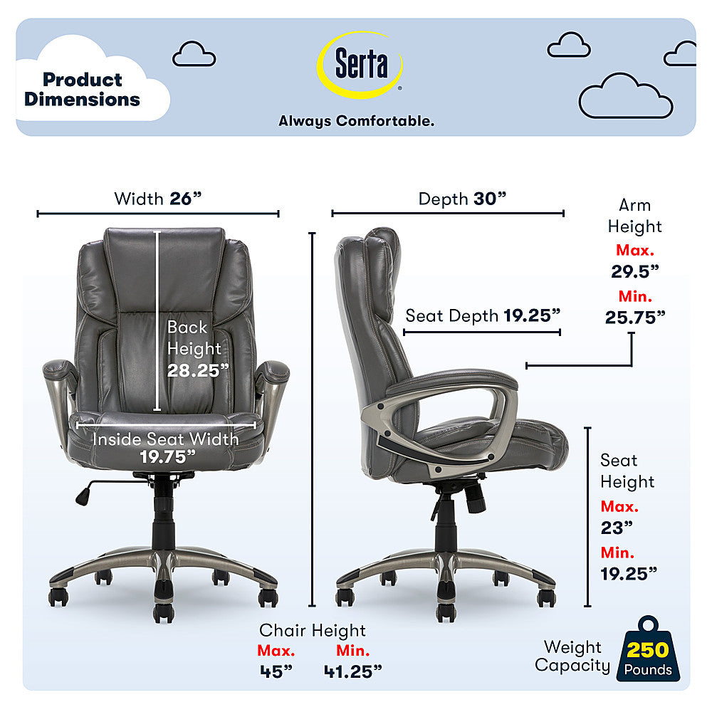 Serta - Garret Bonded Leather Executive Office Chair with Premium Cushioning - Gray_2