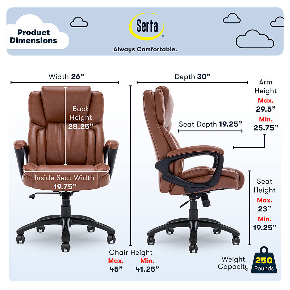 Serta - Garret Bonded Leather Executive Office Chair with Premium Cushioning - Cognac_1