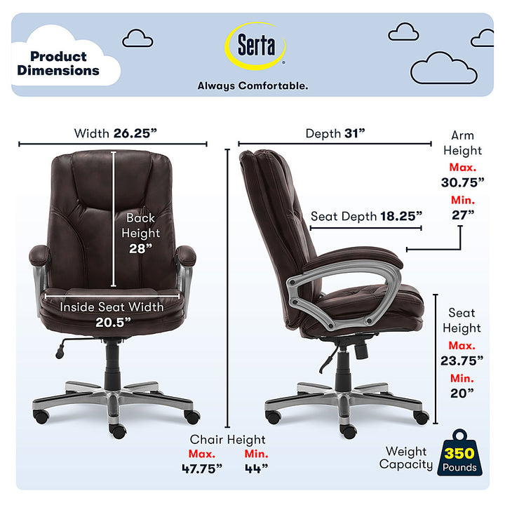 Serta - Benton Big and Tall Puresoft Faux Leather Executive Office Chair - 350 lb capacity - Chestnut_2