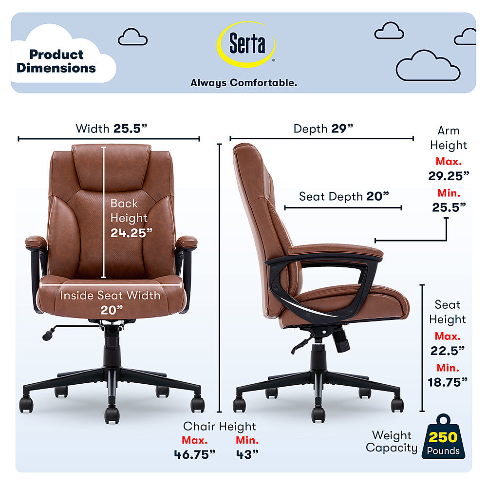 Serta - Connor Upholstered Executive High-Back Office Chair with Lumbar Support - Bonded Leather - Cognac_1