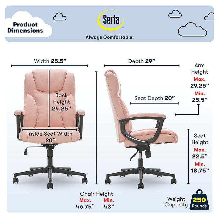 Serta - Connor Upholstered Executive High-Back Office Chair with Lumbar Support - Microfiber - Pink_2
