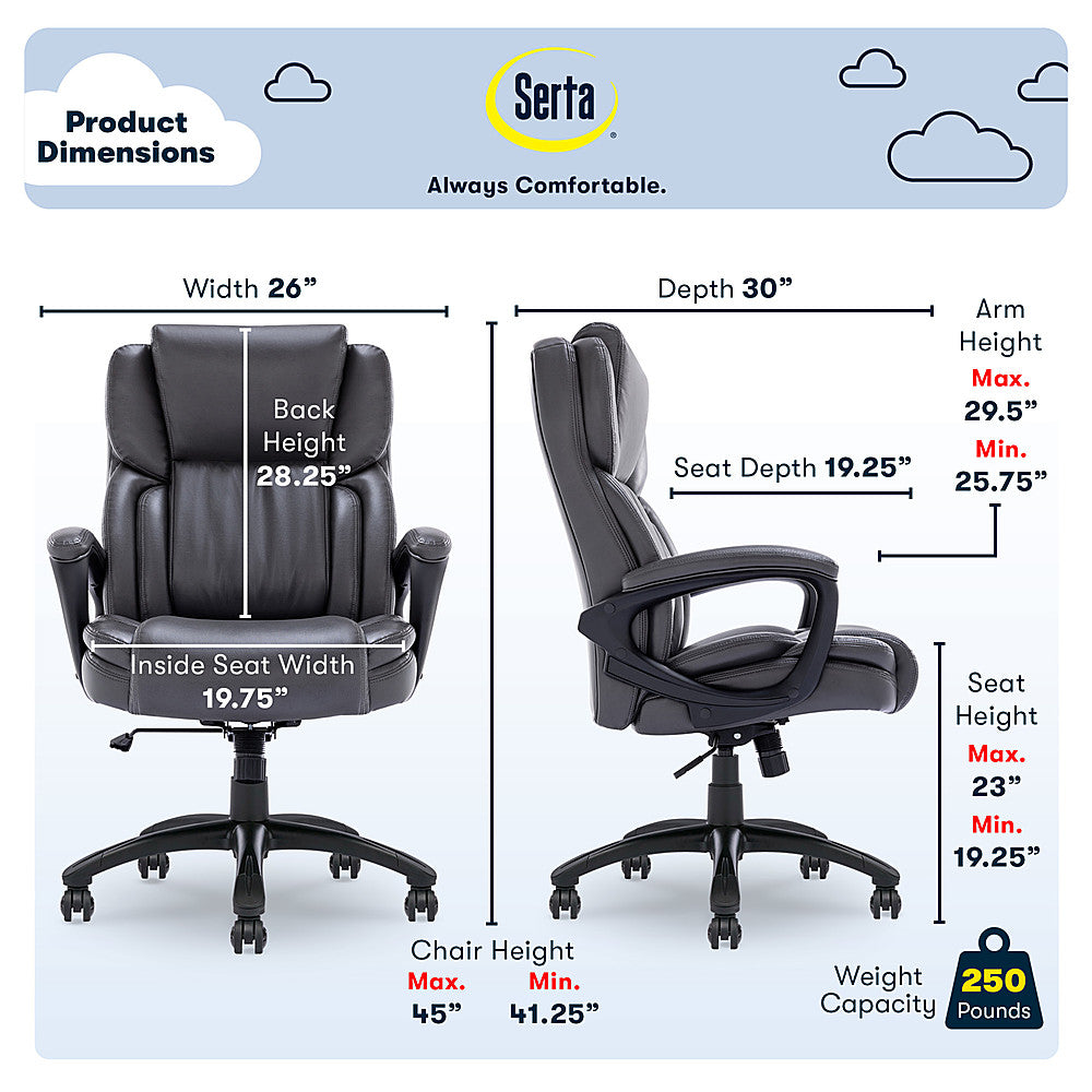 Serta - Garret Bonded Leather Executive Office Chair with Premium Cushioning - Sapce Gray_1