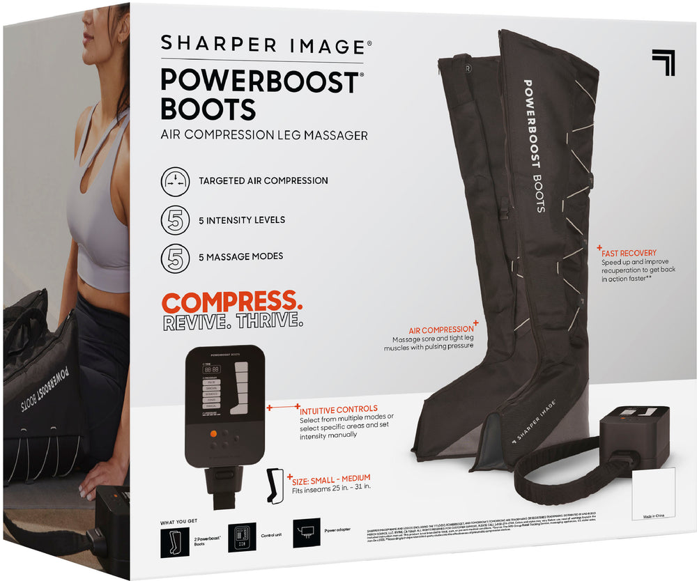 Sharper Image - Powerboost Boots, Air Compression Leg Massager Size S/M - Black_1