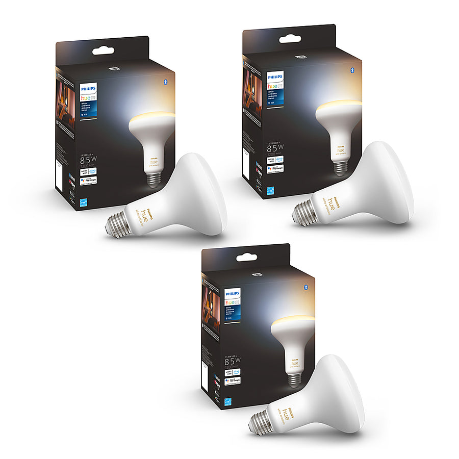 Philips - Hue BR30 Bluetooth 85W Smart LED Bulb (3-pack) - White_0