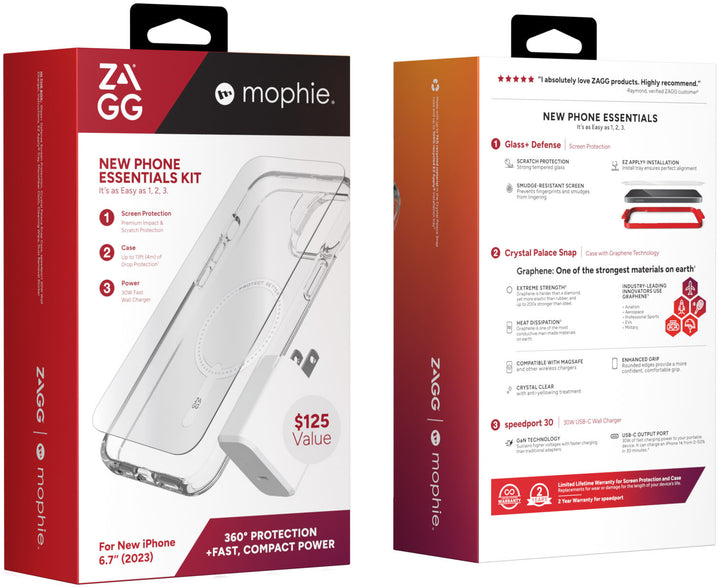 ZAGG - mophie New Phone Essentials Kit: 360 Protection + Fast, Compact Power for Apple iPhone 15 Plus - Clear/White_2