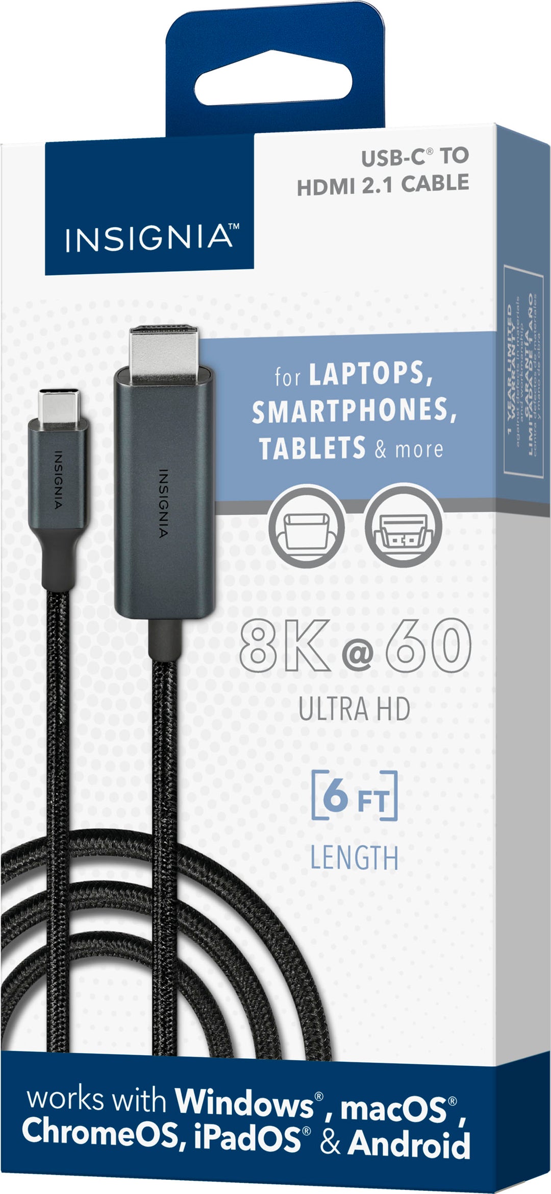 Insignia™ - 6’ 8K Ultra HD USB-C to HDMI 2.1 Braided Cable - Black_6