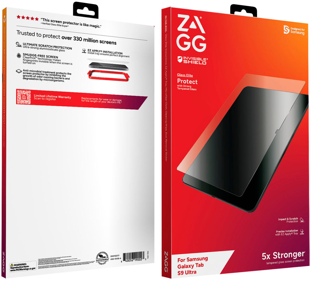 ZAGG - InvisibleShield Glass Elite Advanced Tempered Glass Screen Protector for Samsung Galaxy Tab S9 Ultra - Clear_1