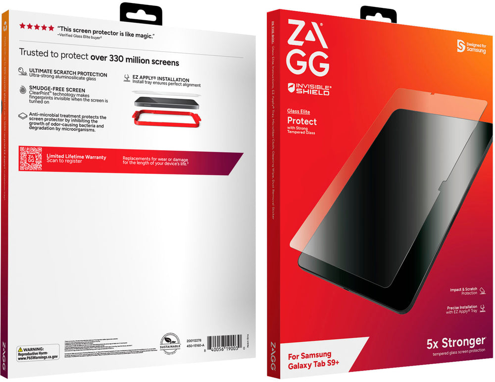 ZAGG - InvisibleShield Glass Elite Advanced Tempered Glass Screen Protector for Samsung Galaxy Tab S9+ - Clear_1