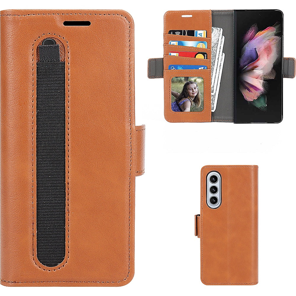 SaharaCase - Leather Folio Wallet Case for Samsung Galaxy Z Fold5 - Brown_2