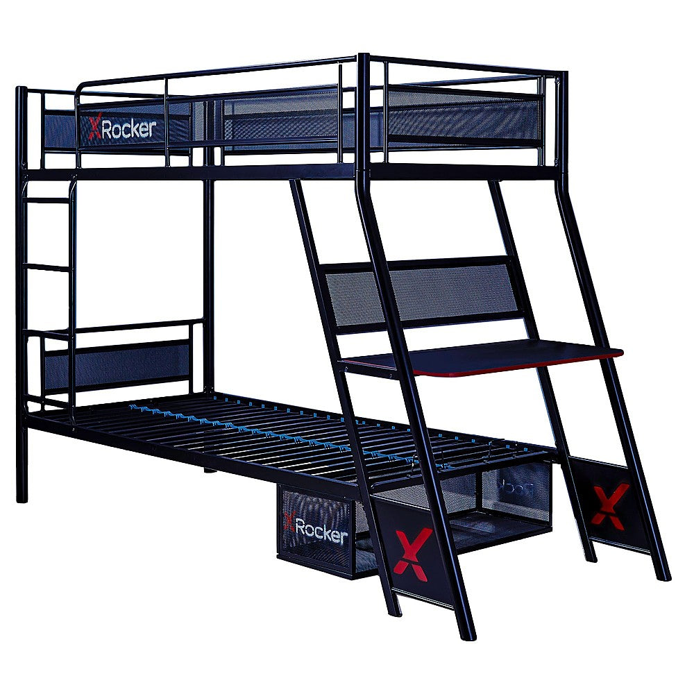X Rocker - Armada Twin over Twin Gaming Bunk Bed with Built-In Gaming Desk, Black, Twin/Twin - Black_0