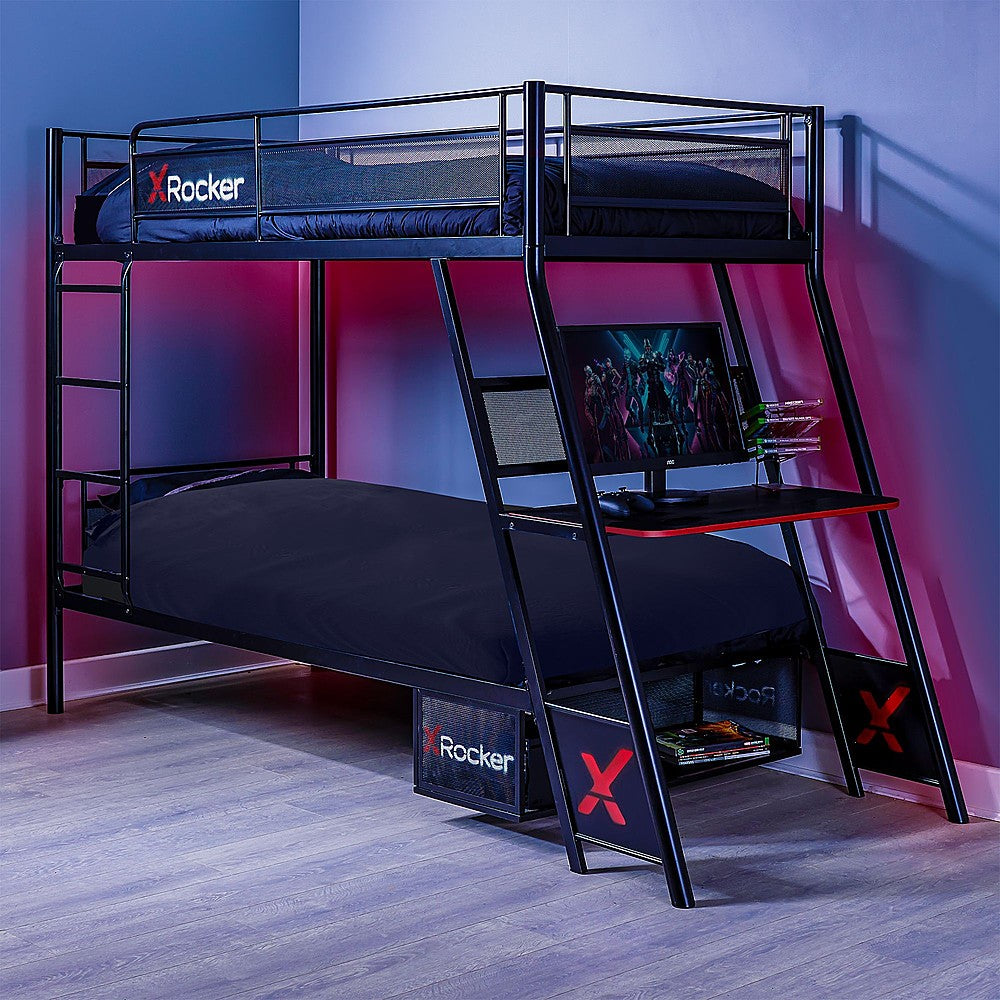 X Rocker - Armada Twin over Twin Gaming Bunk Bed with Built-In Gaming Desk, Black, Twin/Twin - Black_13