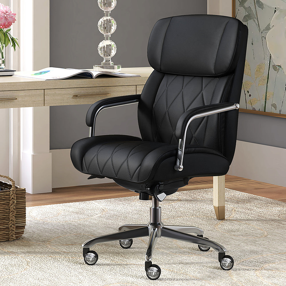 La-Z-Boy - Comfort and Beauty Sutherland Diamond-Quilted Bonded Leather Office Chair - Midnight Black_1