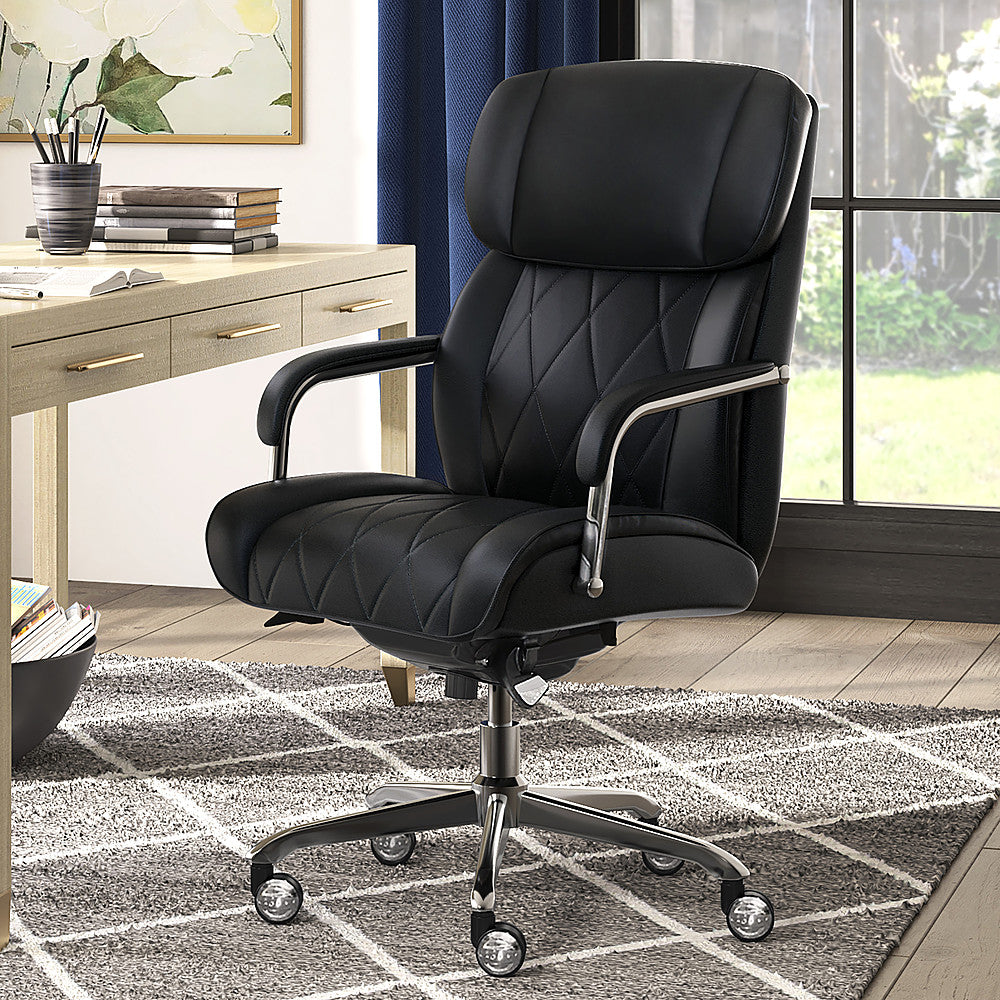 La-Z-Boy - Comfort and Beauty Sutherland Diamond-Quilted Bonded Leather Office Chair - Midnight Black_3