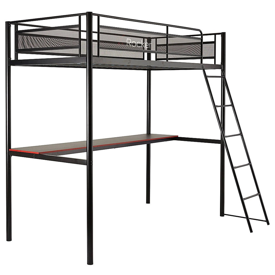 X Rocker - HQ Gaming Bunk Bed with Built-In Shelving, Twin - Black_0