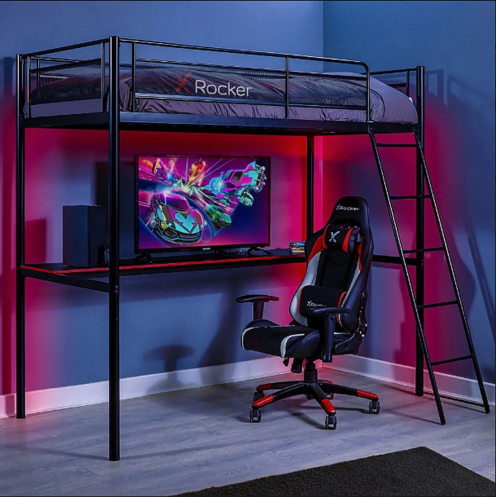 X Rocker - HQ Gaming Bunk Bed with Built-In Shelving, Twin - Black_2